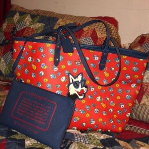 Coach floral wolf tote!